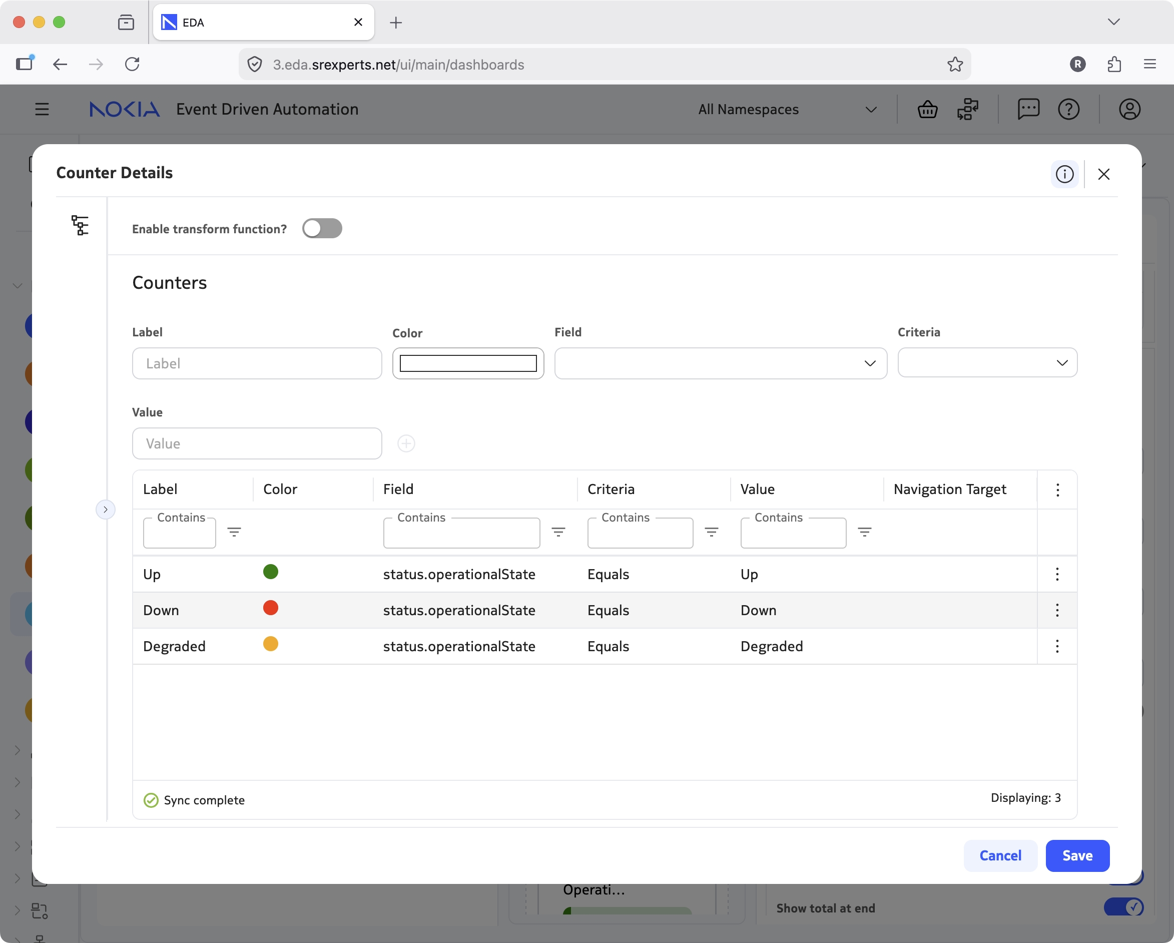 Selecting the data for counts dashlet