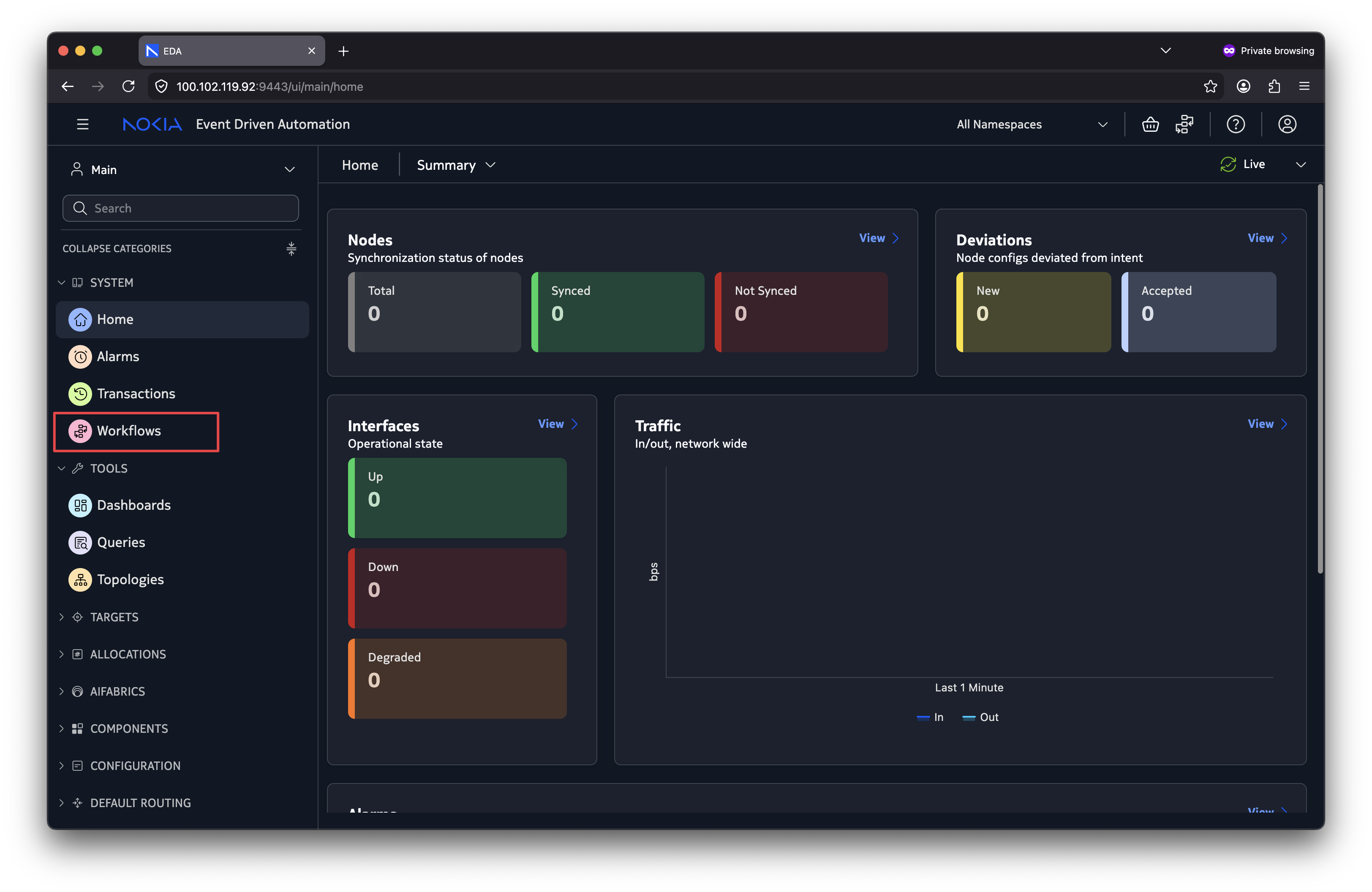 Workflows application in EDA UI
