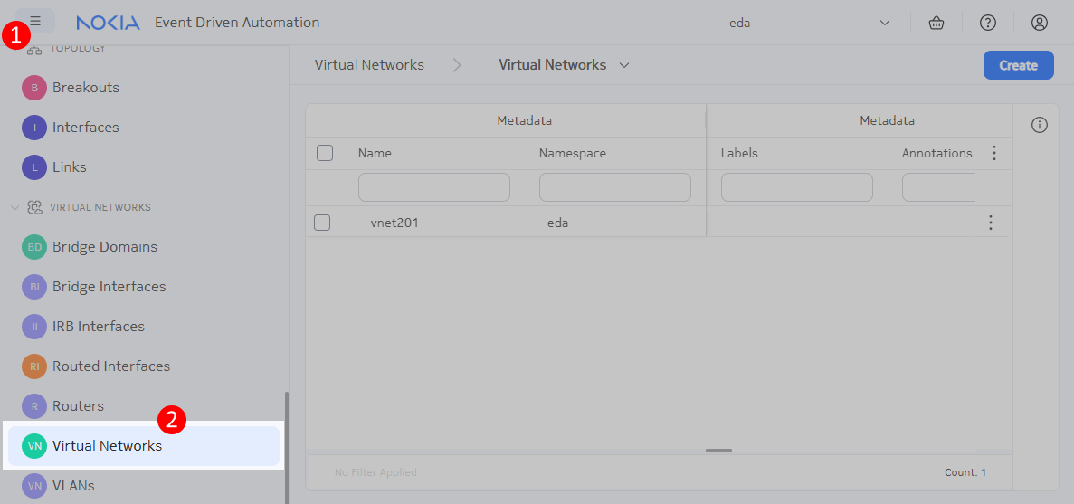 Navigating to the Virtual Networks application