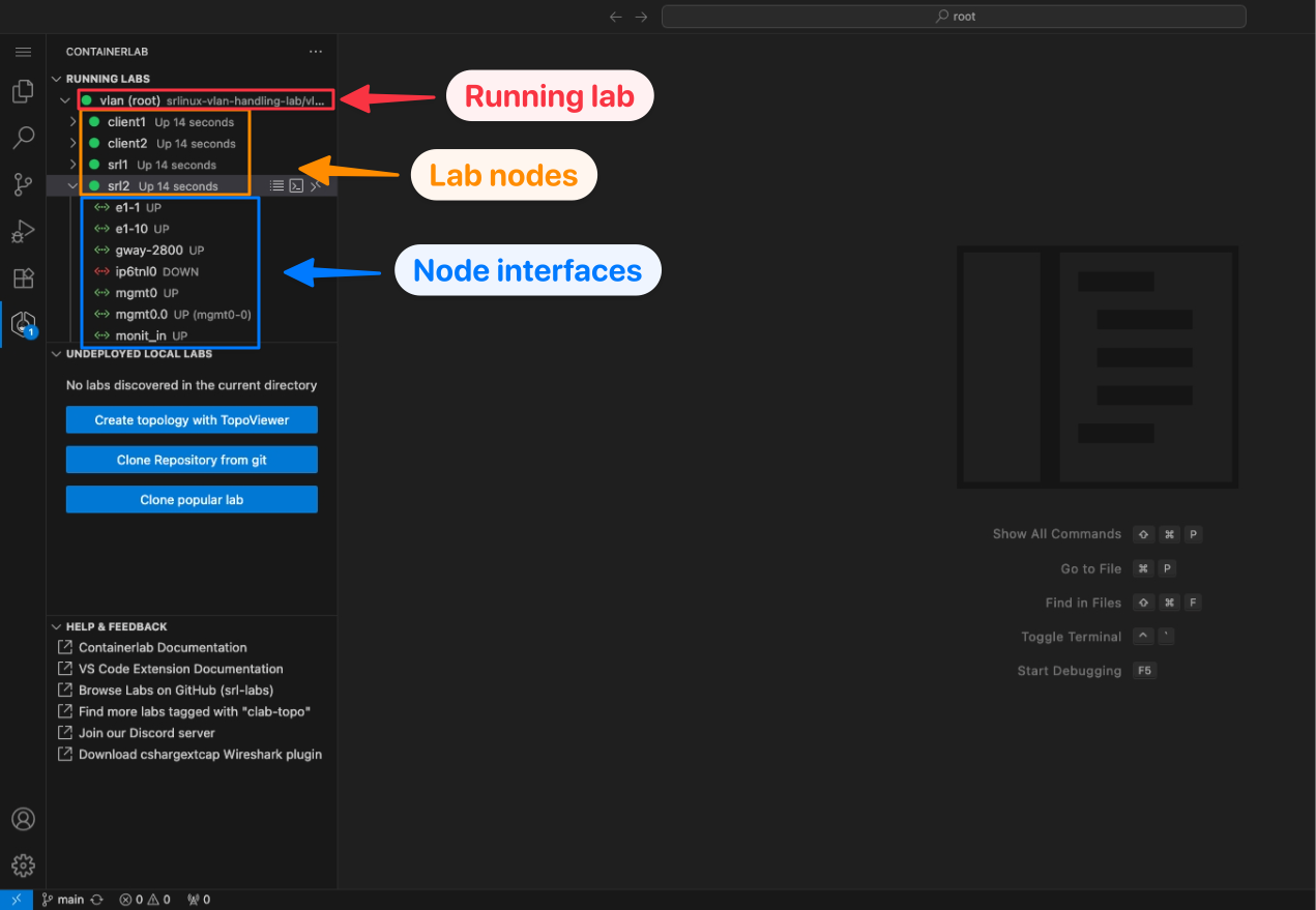 Containerlab VS Code tree view panels
