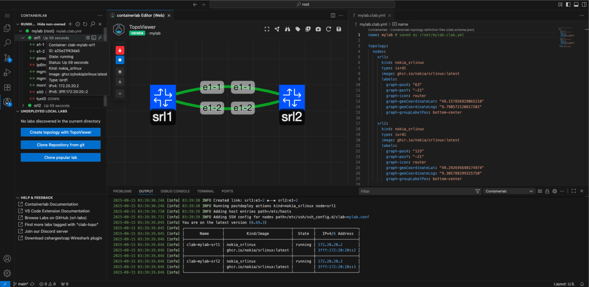 Screenshot of VS Code after lab deployment